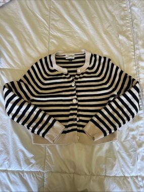 Target Black and Cream Striped Cropped Button Cardigan